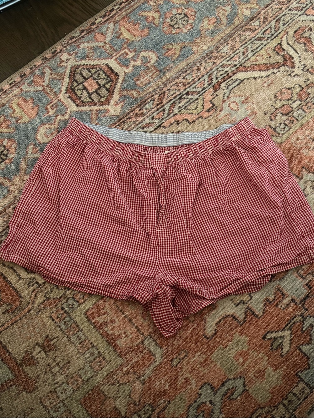 Women's Red Gingham Sleep Shorts - Lightweight Cozy seersucker boxer Bottoms